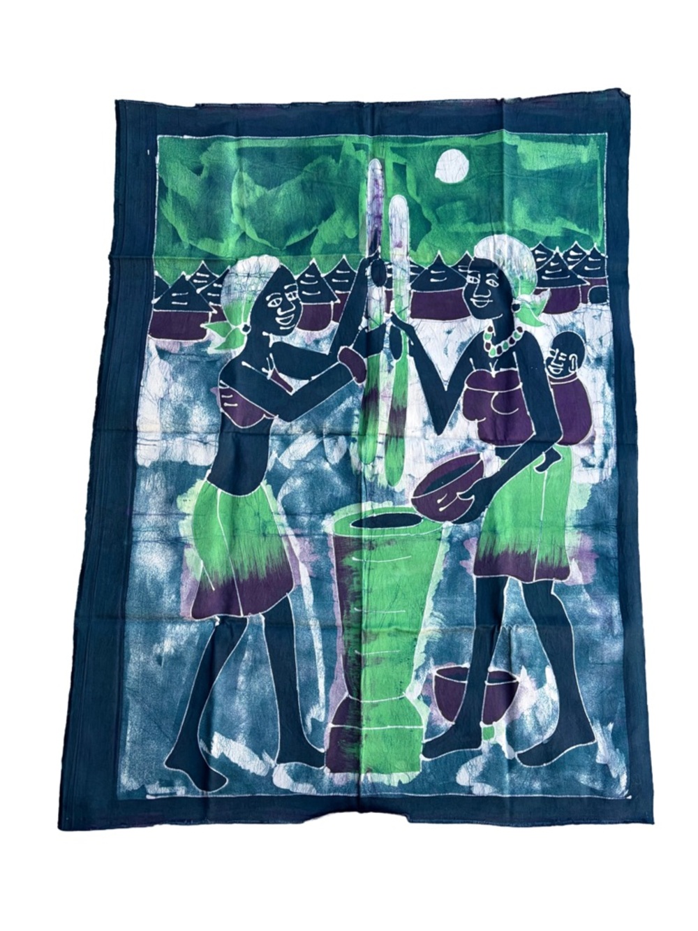 African Batik Wall Hanging A Scenery Of Two Women Pounding Fufu A Ghanaian Dish